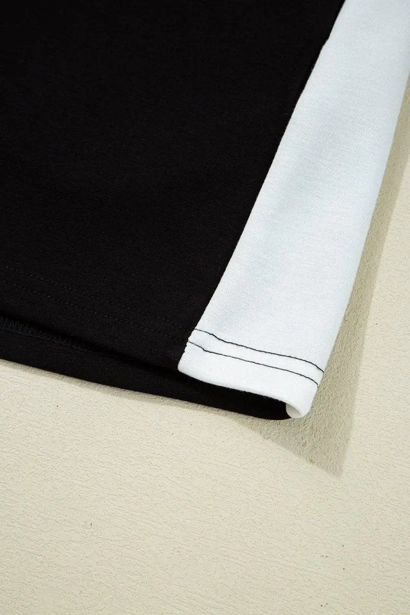 Black Contrast Collar Patchwork Zip Front Romper for Women - Love Salve